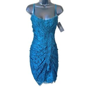 Dolce & Gabbana Petrol Blue Ruched Lace Bustier Dress